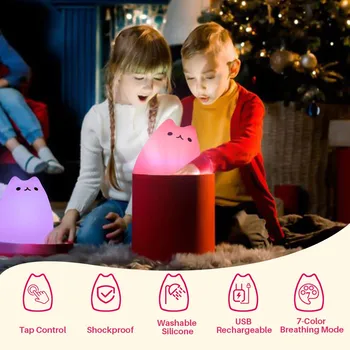 LED Nakties Šviesos Naktiniai Cute Kačių Lempos Palieskite Jutiklį Nuotolinio Valdymo Vaikams, Vaikams, Kūdikių Lempos, Miegamojo, Stalo, Kambario Dekoro Veilleuse