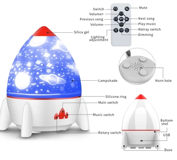 LED Spalvinga Raketų Sukasi Projektoriaus Lempa Su Garsiakalbio Nuotolinio Valdymo Projektorius Žvaigždėtas Dangus Vandenynas Projektoriaus Šviesos Naktį
