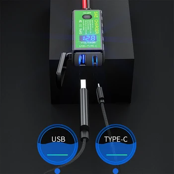 LEEPEE Telefono 12V SAE Dual USB Greito Įkrovimo Adapteris 3.1 A/4.8 TIPAS-C su Voltmeter On/Off Jungiklis Motociklo USB Įkroviklis