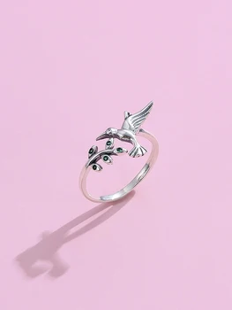 LEKANI Autentiški 925 Sterling Silver Bird & Pavasarį Medžių Lapai Atidaryti Aukščio, Žiedai, Moterų Dalyvavimas Fine Jewelry Karšto Pardavimo