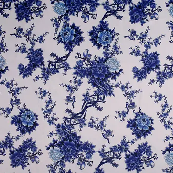 LEO&LIN Kinų Stiliaus Balta Mėlyna Spausdinta Medžiaga Drabužių Nacionalinės Stiliaus Mėlyni Bijūnai Paukščių Tissus 50cm