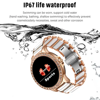 LIGE Naujas Keramikos Smart Watch Moterų Širdies ritmas, kraujospūdžio Stebėsenos IP67 atsparus Vandeniui Sporto Ponios Smartwatch 
