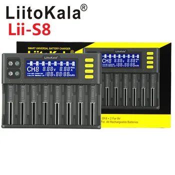 LiitoKala Lii-S8 8 Slots LCD Baterijų Kroviklis Li-ion LiFePO4 Ni-MH Ni-Cd 9V 21700 20700 26650 18650 RCR123 18700