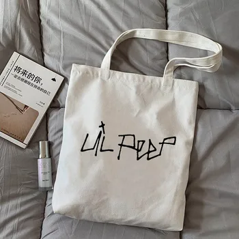 Lil Peep naujas prarasti moterų atsitiktinis punk didelės talpos canvas tote laišką Derliaus įdomus animaciją hip-hop goth Harajuku pečių krepšiai