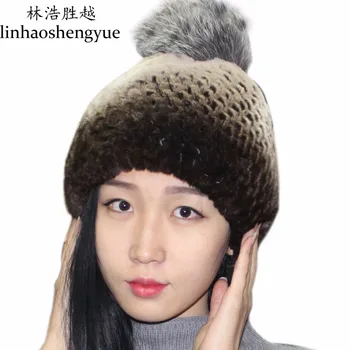 Linhaoshengyue Free Shopping Triušio Kailio Kepurė Hat su Rutuliniais Žiemą Šilta Moteris 2017 Naujas