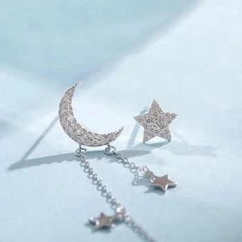 LISM 925 Sterling Silver Moon Stars Asimetrinė Kutas Auskarai Žavesio Moterų Fine Jewelry Naujas Mados Elegantiškas Vestuvių Dovana 2020 m.