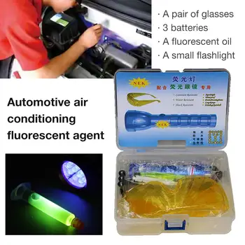 Liuminescencinės Nuotėkio Detektorių Rinkinys Daugiafunkcinis Automobilių Oro Kondicionavimo sistema Remonto Įrankiai, LED UV Žibintuvėlis Apsauginiai Akiniai Nustatyti