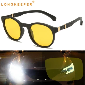 LongKeeper Naktinio Matymo Vairavimo Akiniai nuo saulės Vyrams, Moterims, Apvalios Poliarizuoti Stiklai Vairuotojo Geltona Objektyvas Saulės Akiniai oculos masculino