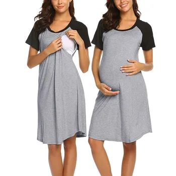 LONSANT Motinystės Slaugos suknelė Paprastas atsitiktinis maitinimo Krūtimi Sundress ponios Suknelės trumpomis Rankovėmis Drabužius Moterims Pregnants sijonai