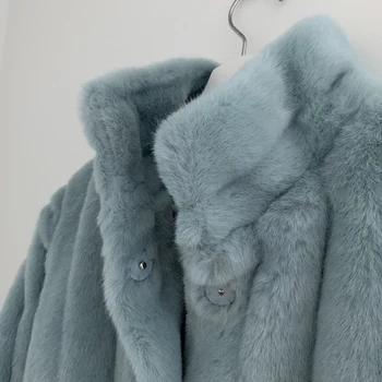 Lucyever Elegantiškas Chaki Dirbtiniais Kailiais Striukė Moterims, Žiemą Šilta Tirštėti Pliušinis Kailis 2020 korėjos Stilius Platus-waisted Furry Paltas Mujer