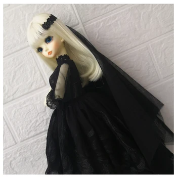 Lėlės drabužių 1/4 bjd doll juoda suknelė + hairband už 1/4 BJD SD MPD lėlės accessories lėlės drabužiai krūtinės apimtis 18cm aroud