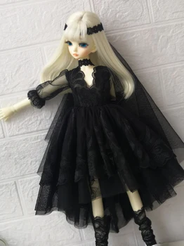 Lėlės drabužių 1/4 bjd doll juoda suknelė + hairband už 1/4 BJD SD MPD lėlės accessories lėlės drabužiai krūtinės apimtis 18cm aroud