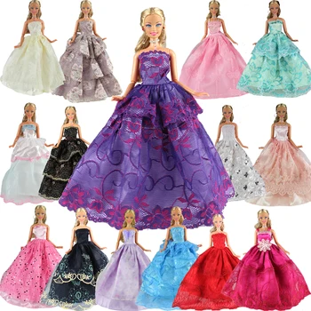 Mados 15 Elementų/Set Lėlės Priedai=5 Suknelės Atsitiktinai Pasirinkti +10 Batus Vestuvių Kilnus Šalis Suknelė Drabužius Barbie Lėlės Aprangą