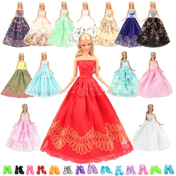 Mados 15 Elementų/Set Lėlės Priedai=5 Suknelės Atsitiktinai Pasirinkti +10 Batus Vestuvių Kilnus Šalis Suknelė Drabužius Barbie Lėlės Aprangą