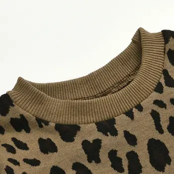 Mados Bamblys Vaikams, Kūdikių Mergaitės Leopard Megztinis Apvalios Kaklo Viršūnes Užtrauktukas Odinis Sijonas, Suknelė Tracksuit 2VNT Komplektas Komplektai