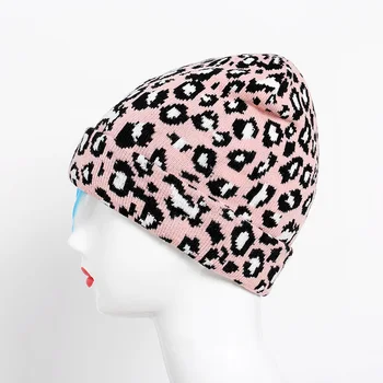 Mados Leopard Moterų Skrybėlės Žiemą Šiltas Nėrimo Megztos Kepurės Kepuraitė Suaugusiųjų Moterų, Mergaičių, Žiemą, Pavasarį Leopard Ausies Šilčiau Skrybėlę