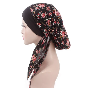 Mados Moterų Spausdinti Gėlės Vidinis Hijabs Bžūp Musulmonų Elastinga Skarelė Turbaną Variklio Dangčio Islamo Ponios Wrap Pagal Kepurės