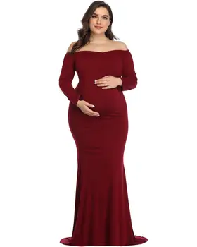 Mados Rožinė Motinystės Suknelė už Nuotrauką Šaudyti Motinystės Suknelė Baby Shower Suknelė ilgomis Rankovėmis Maxi Įrengtas Motinystės Suknelė