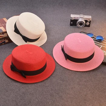 Mados Saulės skrybėlę Mielas vaikams saulė kepurės lankas rankų moterų šiaudų bžūp paplūdimys, big kraštų skrybėlę atsitiktinis glris vasaros bžūp chapeau femme