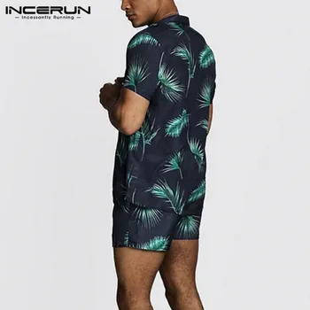 Mados Spausdinti Vyrų Havajų Rinkiniai 2021 Beach Trumpas Rankovės Atvartas Vasaros Marškinėliai Atsitiktinis Šortai Streetwear Kvėpuojantis Vyrų Kostiumas INCERUN