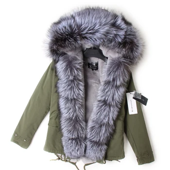 Maomaokong mados nauji moteriški drabužiai Fox fur didelis kailių apykaklės Parker Nuimamas pamušalas Trumpas stilių Išlaikyti šiltas Laisvalaikio Žiemos paltai