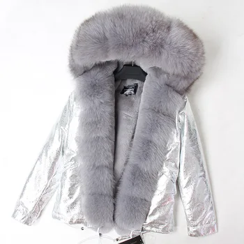 Maomaokong mados nauji moteriški drabužiai Fox fur didelis kailių apykaklės Parker Nuimamas pamušalas Trumpas stilių Išlaikyti šiltas Laisvalaikio Žiemos paltai