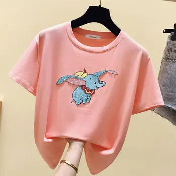 Marškinėliai Moterims Mados Beeding Dramblys Medvilnės Marškinėlius Kawaii korėjos Stiliaus T-shirt O Kaklo Rožinės spalvos trumpomis Rankovėmis Viršūnes 2020 Metų Vasaros Femme