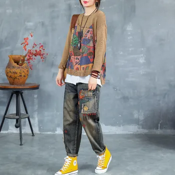 Max LuLu Rudenį Korėjos Mados Stilius Ponios Punk Streetwear Moterų Atspausdintas Mėlynos Spalvos Džinsai Vintage Džinsinio Audinio Kelnės Kankina Haremo Kelnės