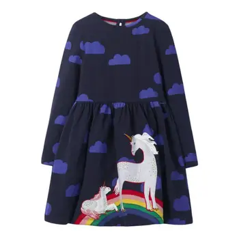 Mažai specialistė, vaikų mergaičių prekės rudenį vaikų suknelė kūdikių, mergaičių drabužiai Medvilnės debesis vienaragis spausdinti bamblys mergina suknelės S0855