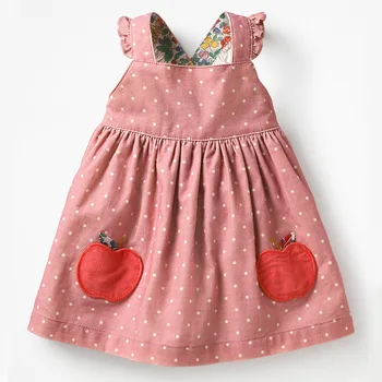 Mažai specialistė, vaikų prekės rūbai 2019 m. rudenį kūdikių, mergaičių drabužiai Medvilnės pink dot sundress mergina rankovių vaisių suknelės Q0054