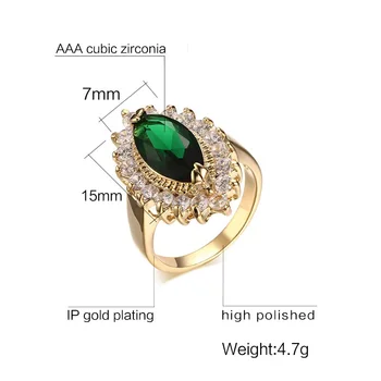 Meaeguet Papuošalai, Moteriški Aukso Spalvos CZ Žiedai Vario Markizė Formos Žalia Kubinis Cirkonis Vestuvių Vestuvinis Žiedas