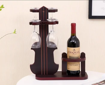 Medienos Smuikas Modelis Vyno Butelio Laikiklį Dekoratyvinis Muzikos Stiklo Goblet Kabinti Stovo Patogumui Kokteilių Taurės Tokios Ornamentu Amatų Reikmenys