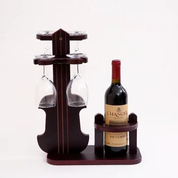 Medienos Smuikas Modelis Vyno Butelio Laikiklį Dekoratyvinis Muzikos Stiklo Goblet Kabinti Stovo Patogumui Kokteilių Taurės Tokios Ornamentu Amatų Reikmenys