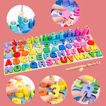 Mediniai Montessori Ikimokyklinio Švietimo Žaislai Vaikams Užimtas Valdybos Matematikos Žvejybos Skaičiavimo Geometrinėmis Figūromis Besivystančių Valdybos Žaislas