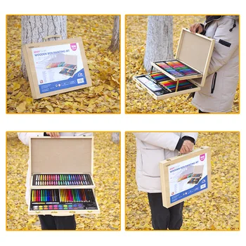Medinis langas tapybos rinkinys 106 vienetų vaikų raštinės reikmenys akvarelė rašikliu, pieštuku spalvos pieštuku dažymo reikmenys