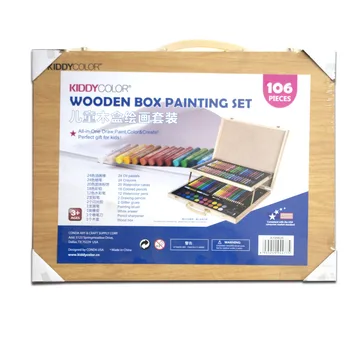 Medinis langas tapybos rinkinys 106 vienetų vaikų raštinės reikmenys akvarelė rašikliu, pieštuku spalvos pieštuku dažymo reikmenys