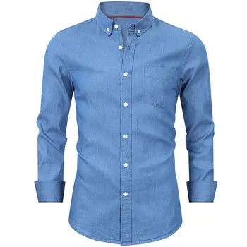 Medvilnės Džinsinio Marškinėliai Vyrams 2021 Nauja Vyrai Džinsai Marškiniai Chemise Homme Atsitiktinis Mygtuką Mados Mygtuką Camisas de Hombre, Mėlyna