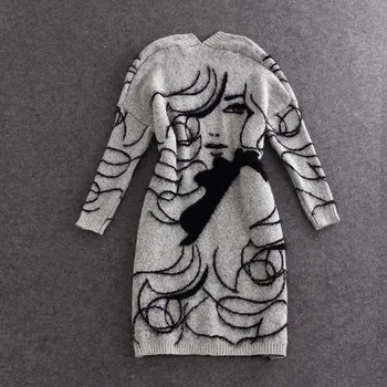 Medvilnės ir lino ilgai skyriuje grožio avataras šikšnosparnių rankovėmis storio prarasti spausdinti megztinis rudenį ir žiemą moterų mados cardigan