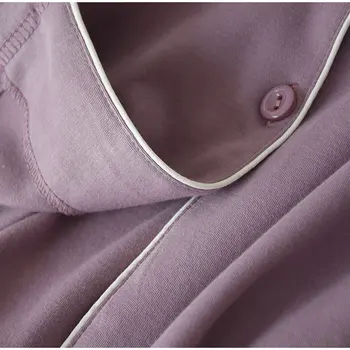 Medvilnės Moterų Pižama Nustatyti Laišką Kišenės Rudenį Vieną Krūtinėmis Pora Namų Drabužių 2020 M., Minkštas Moterų Homewear Pajama Komplektai