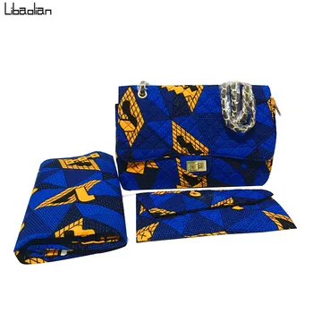 Medvilnės, mėlynos nekilnojamojo vaškas afrikos audinio 2020high kokybės, su ankara audinio krepšiai moterims sankaba ir moterų minkšti batai 3pcs/set