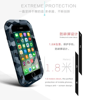 MEILĖ MEI Kamufliažas Metalo Case For iPhone 7 8 7 + 8 Plius Aliuminio Šarvai Padengti iPhone7 8 7Plus 8Plus Vandeniui/atsparus smūgiams Rubisafe