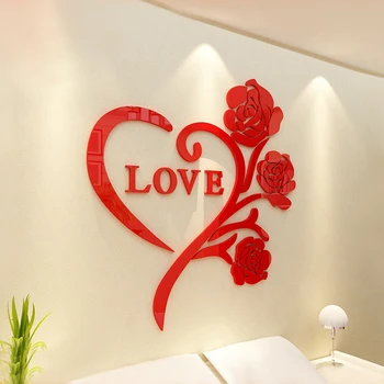 Meilės Rožių Naujas Specialus Pasiūlymas 3d Veidrodis Stickes Kristalų Akrilo Kambario Dekoravimas Sienų Lipdukai Miegamieji, Šiltas, Romantiškas Vestuvių Idėjos