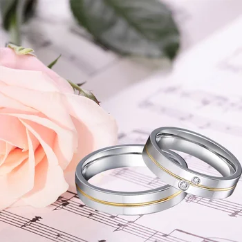 MEILĖS Sąjungas Blizgus Jo ir autorystė porą vestuvinių žiedų rinkinys vyrams ir moterims Eko titano, nerūdijančio plieno, santuokos papuošalai