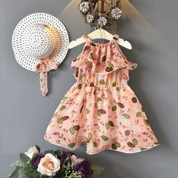 Menoea Vasaros Suknelė Kūdikių drabužiai Bohemišką Stilių Mergaičių Gėlių Nėrinių Suknelė Su Skrybėlę Sujungimas Drabužiai be Rankovių Suknelė