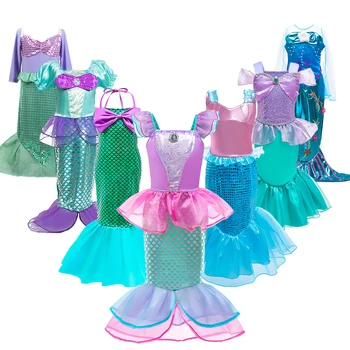 Merginos Mermaid dress Little Mermaid Princess Fancy Dress Cosplay Helovinas Princesė Kostiumas Merginos Kalėdų Vakarėlį Ilga Suknelė