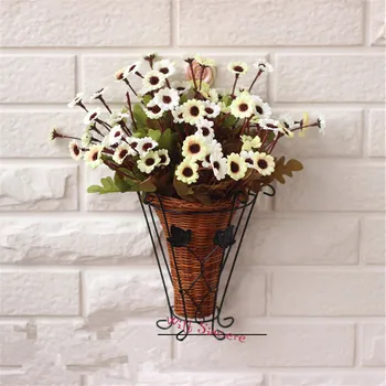 Mielas 1 set PE saugojimo rotango vaza + Daisy gėlės, dirbtinių gėlių nustatyti šilko gėlės namų puošybai Gimtadienio Dovana