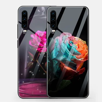 Mielas gėlių, rožių Gėlių Atvejais Huawei 30 P20 P40 P Smart Z 2019 Garbę 20 10 9 9 X Pro Mate 30 20 Lite Pro Nove 5T Stiklo danga
