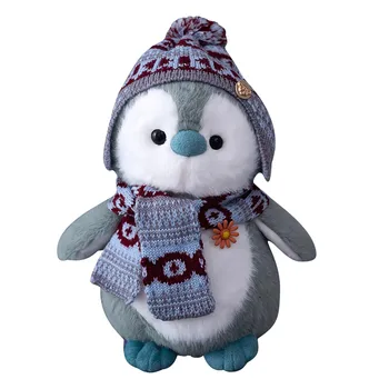 Mielas Pūkuotas Plaukų pingvinas pliušinis žaislas Įdaryti Animacinių filmų gyvūnų Plushies Šalikas Skrybėlę Padažu Pingvinas Lėlės, žaislai Vaikams Kalėdų Dovana
