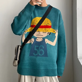 Mielas Vienas Gabalas Luffy Spausdinti Megztiniai Vyrams 2020 Mados Anime Drabužių Žalia Įgulos kaklo Megztiniai (Džemperiai ir Paaugliams Vintage Megztinis Viršūnės