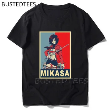Mikasa Akermano Ataka Titan Plakatas Juokinga Black T-Shirt 